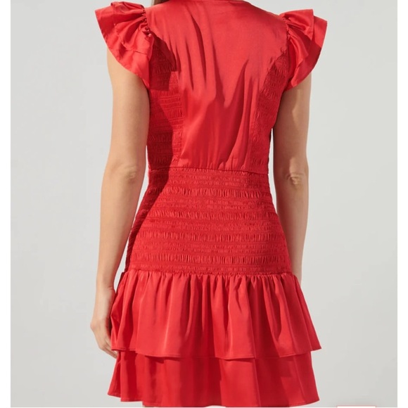 🆕 Sugarlips Red Satin Smocked Ruffle Dress - Picture 6 of 7